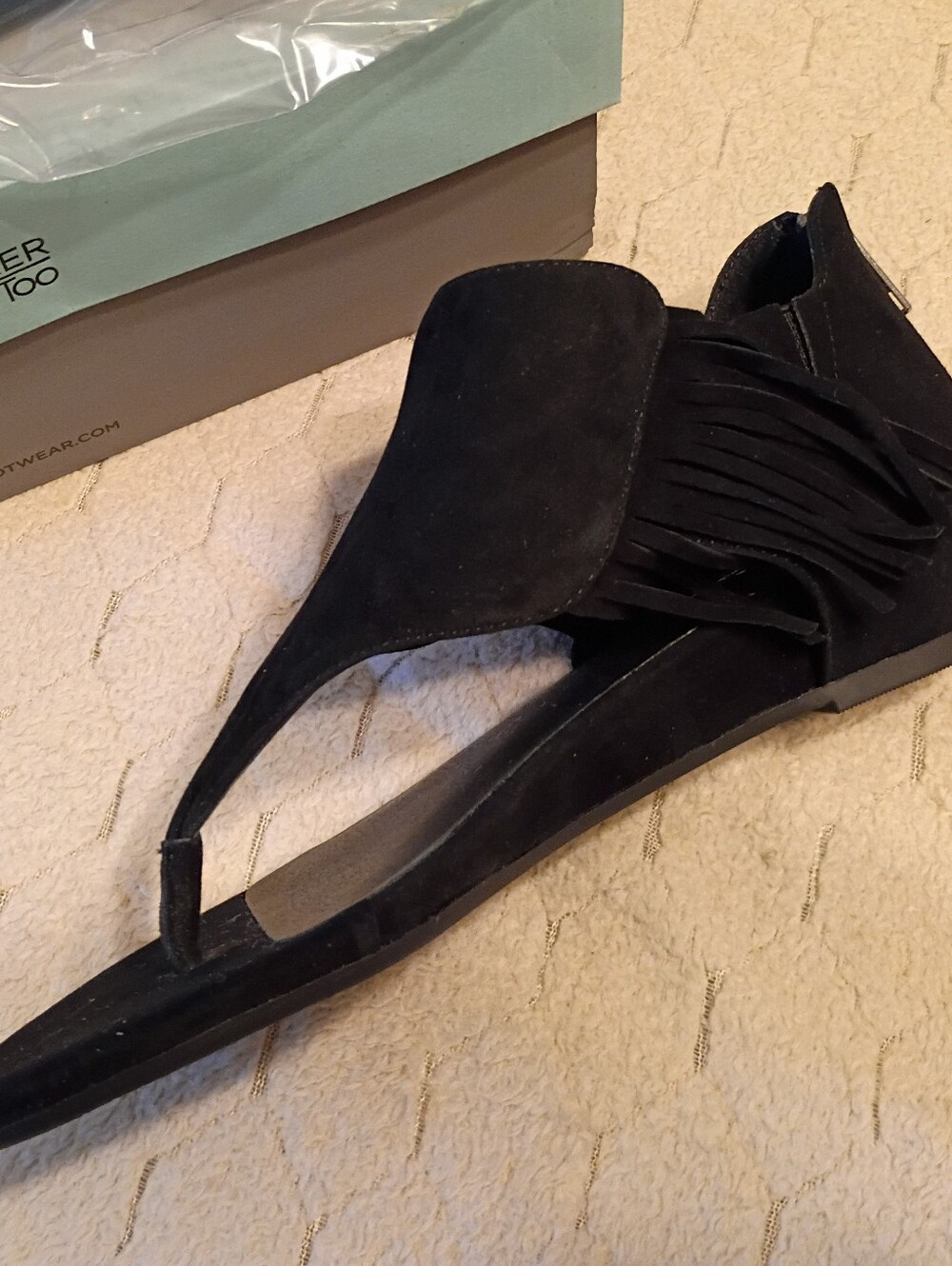 NIB Adam Tucker Black Suede Ankle Bootie Sandals 7.5 Fringe - Picture 2 of 8